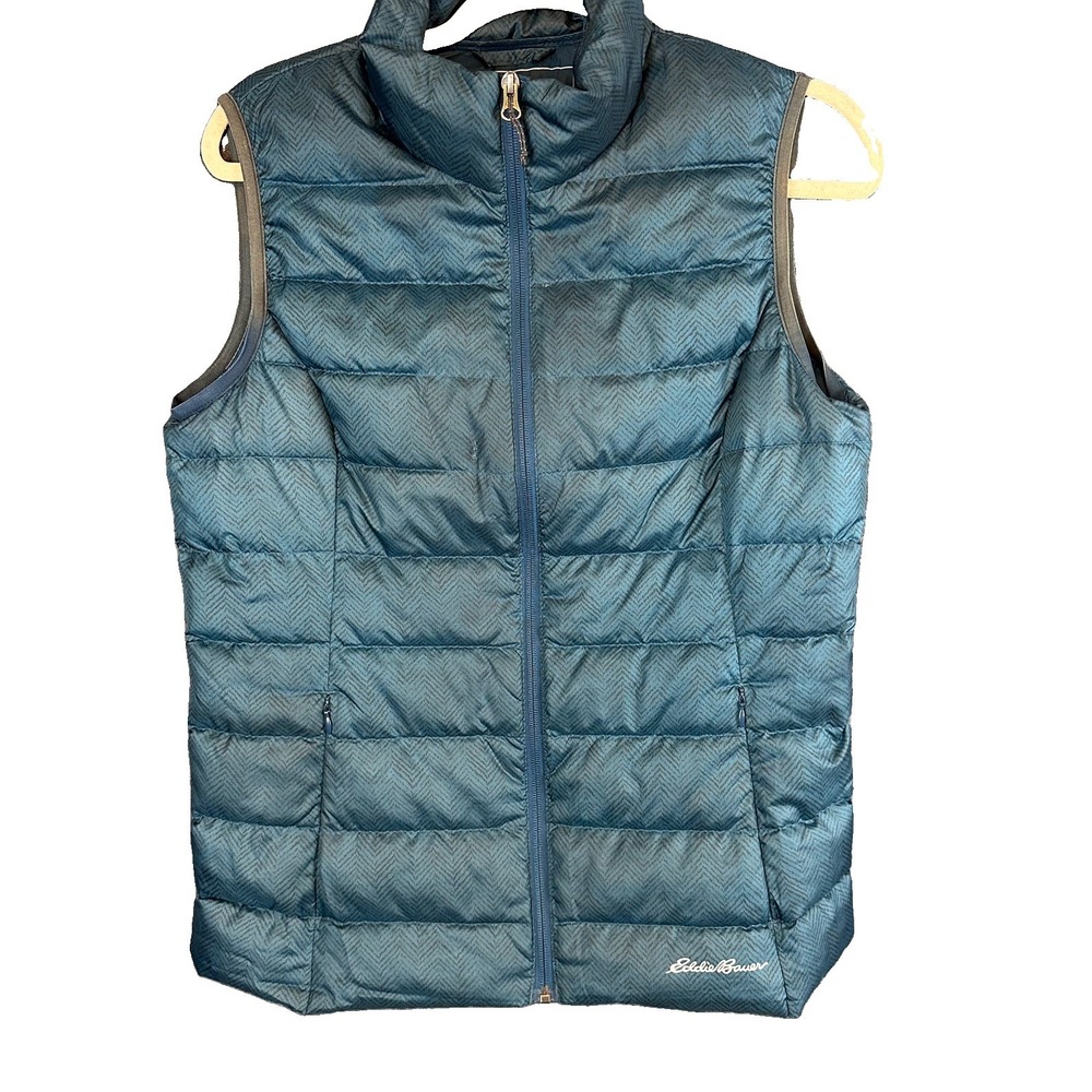Eddie Bauer EB650 Down Vest Womens Medium Puffer Turquoise Teal Blue Quilted